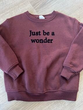 Zara Men's Crewneck Sweater - Deep Burgundy with Black Text